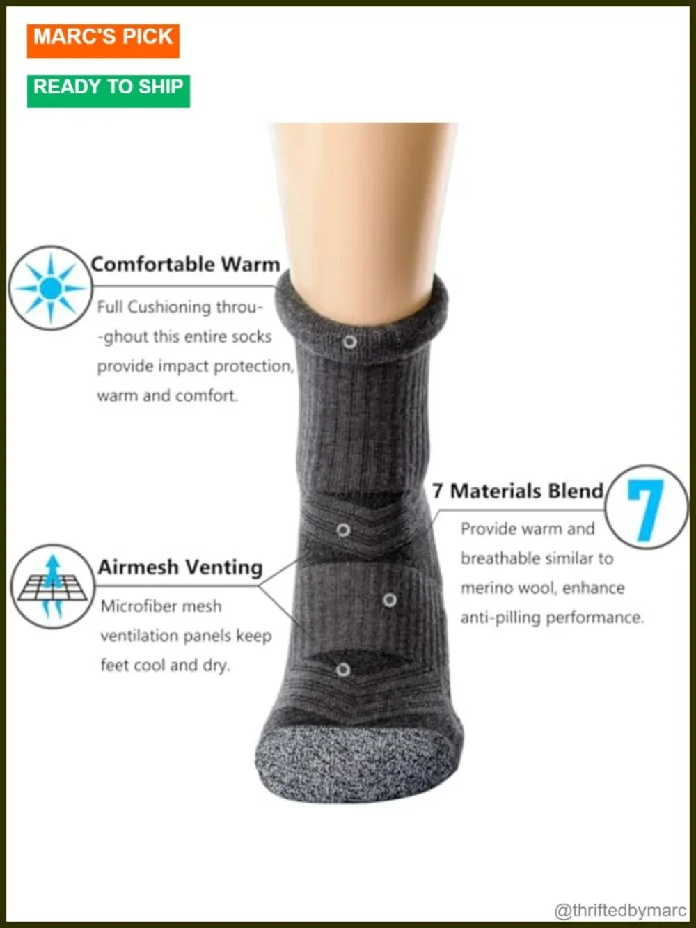 Crew Hiking Socks, Cushion, Moisture Wicking, Arch Compression Boot Socks